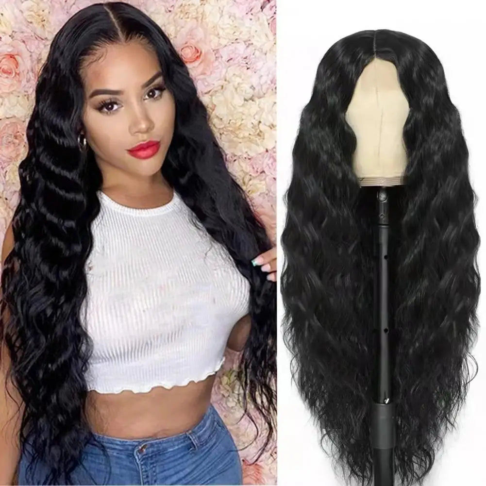 2024 Water Wave Long Curly Wig Jungle Wave Middle Split Glossy Hair Hair Extensions Human Wig African Brazilian Black Women Wig