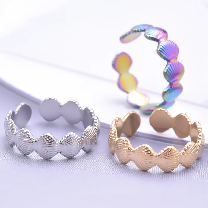Fashion 5pcs/lot Marine Jewelry Sea Animals Conch Starfish Shell Rings Stainless Steel Rings Jellyfish Scallop Oceans Women Gift
