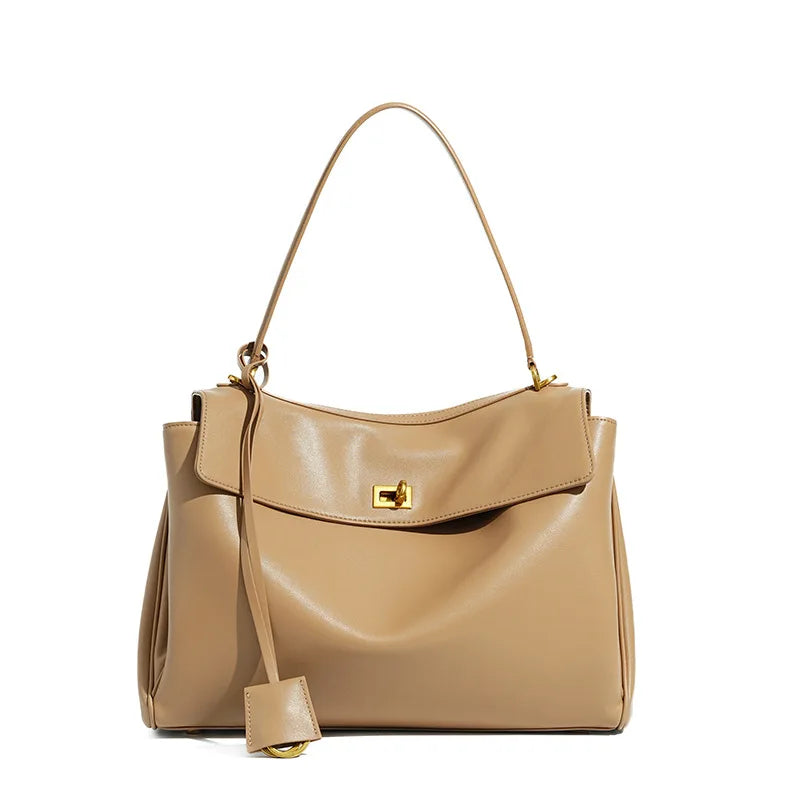 2026 large Genuine leather shoulder bag armpit top layer cowhide large capacity women's commuting high-end tote bag