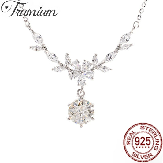 Trumium 1CT D Color Moissanite Necklace For Women S925 Silver Sparkling Lab Diamond Wheat Shape Pendant Neck Chain Fine Jewelry