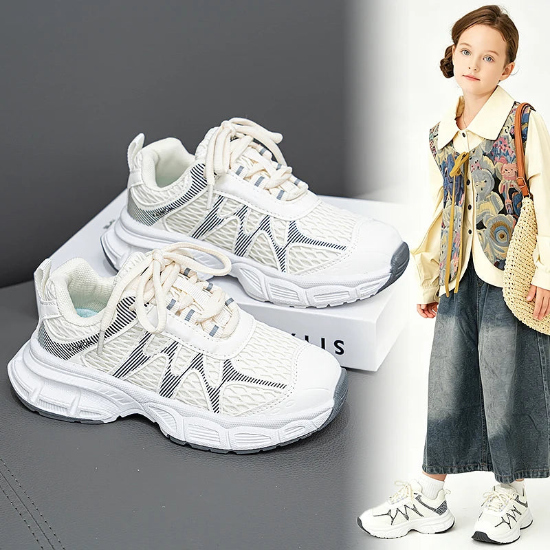 Kids Casual Shoes for Boys Girls Fashion Classic Air Mesh Summer Breathable Children Sports Running Sneakers Lace-up Non-slip