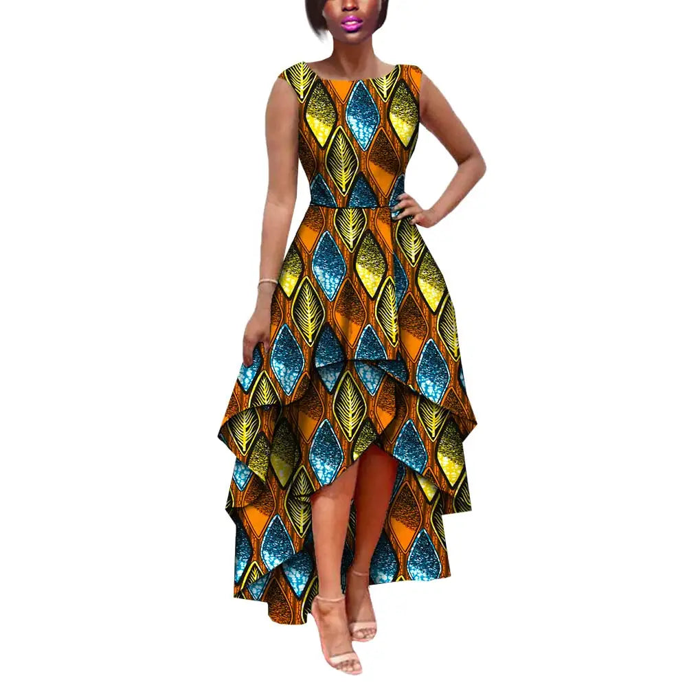 Hot African Women's AFRIPRIDE Private Sleeveless Pleated Party Dress Cotton Women's Dresses A722582