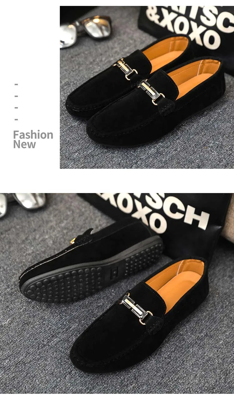 Spring and Summer Men's Shoes, Low-Cut Beanie Shoes, Versatile Casual Shoes, Breathable Leather Shoes, Black Work Shoes, Slip-Ons