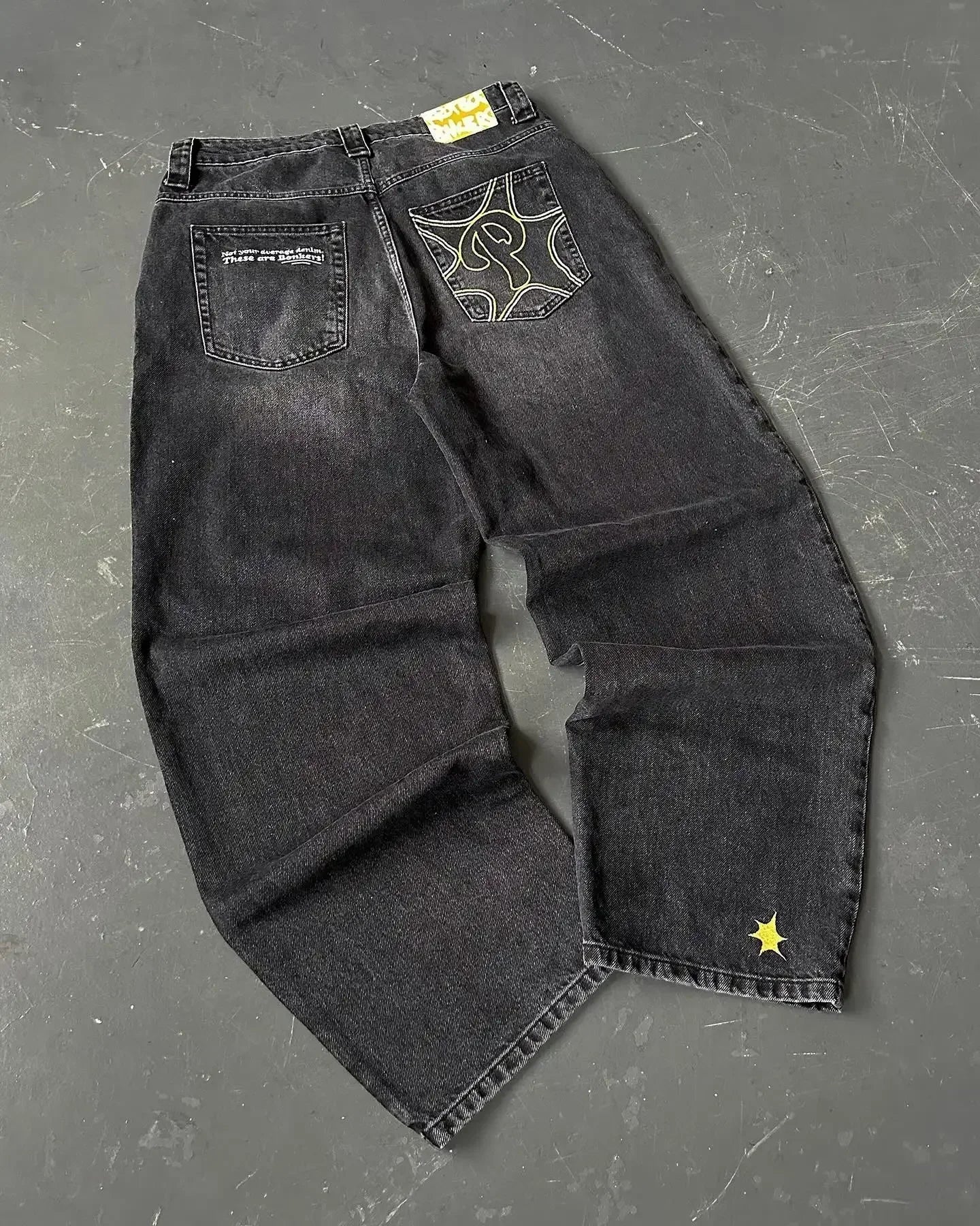 Y2K New Revival Mens Jeans Foliage Bootcut Women Gothic Blue Denim Embroidery Pocket Hip Hop Harajuku Wide Pants Street Wear