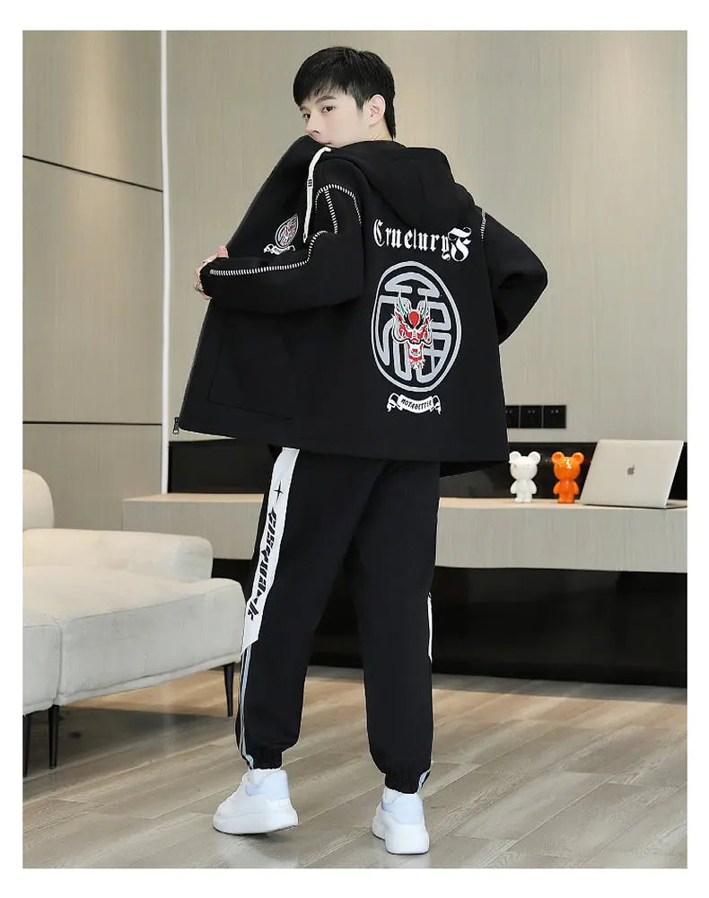 Hooded Jackets And Pants Two Piece Men's Sets 2026 Spring Autumn Youth Streetwear Tracksuits Outdoor Top Coats & Jogger Clothing