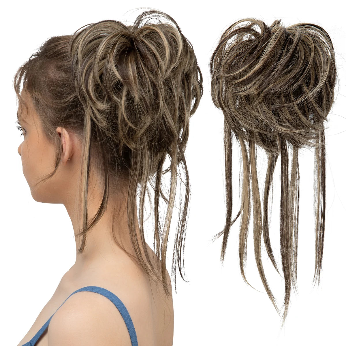 Synthetic Elastic Messy Bun Hairpieces Curly Scrunchie Black Blonde Brown Chignon Band Updo Donut For Women Natural Fake Hair