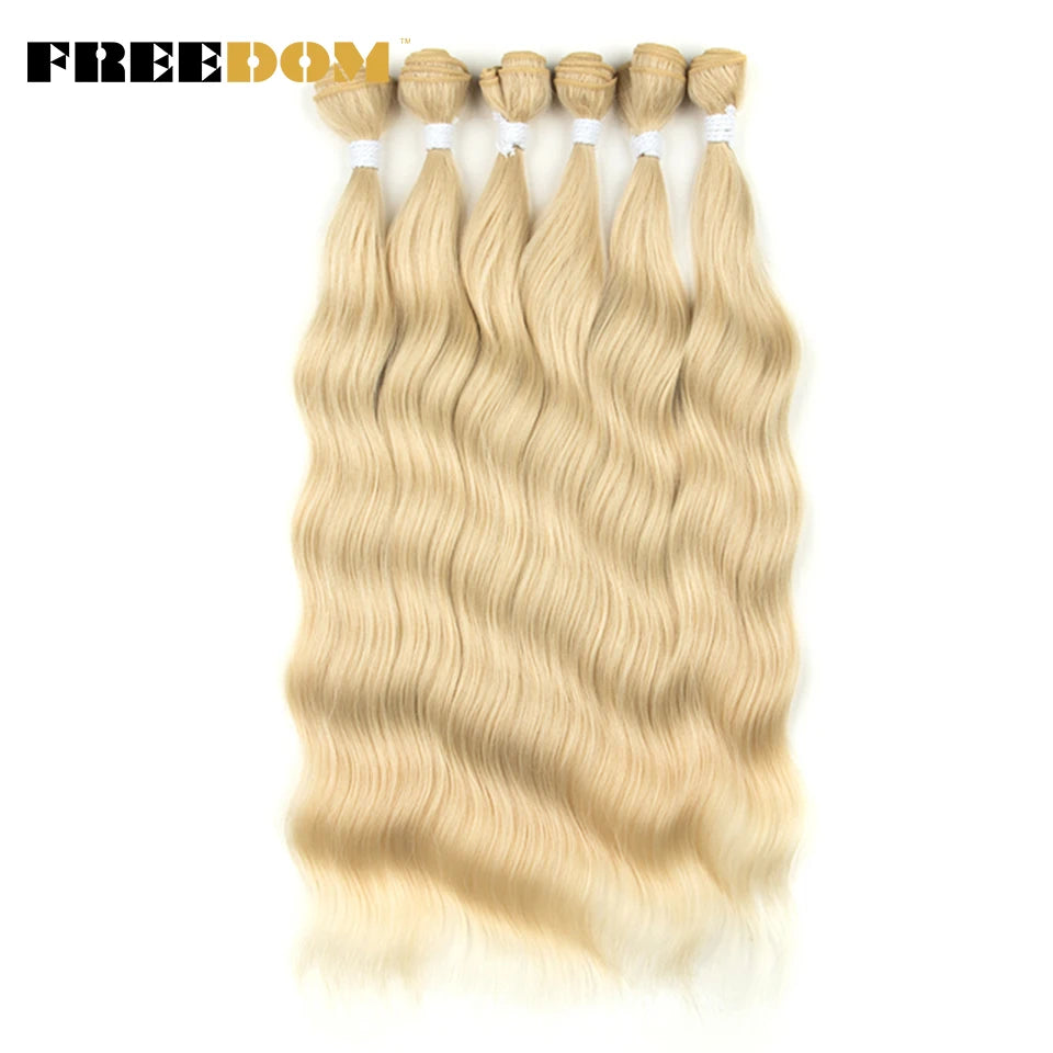 FREEDOM Synthetic Water Wave Hair Bundles 20 inch Synthetic Hair Extensions Ombre Blonde Brown Hair Weave Bundles 6Pcs/Pack