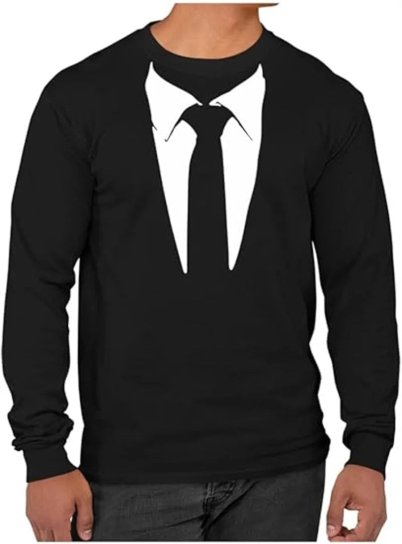 Funny Gentleman Suit Graphci Long Sleeve T Shirt For Men Casual Crew Neck Oversized Tee Shirt Tops For Men Clothes Streetwear