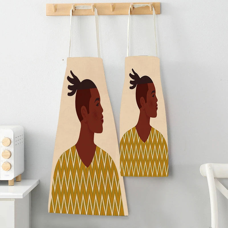 African Style Kitchen Aprons Linen Cooking Waist Bib African Woman Pattern Household Cleaning Sleeveless Pinafore Baking Aprons