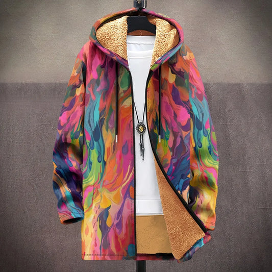 Men Cardigans Coats Black White Texture Printed Plush Thick Winter Abstract Art Graphics Jackets Casual Streetwear Clothing