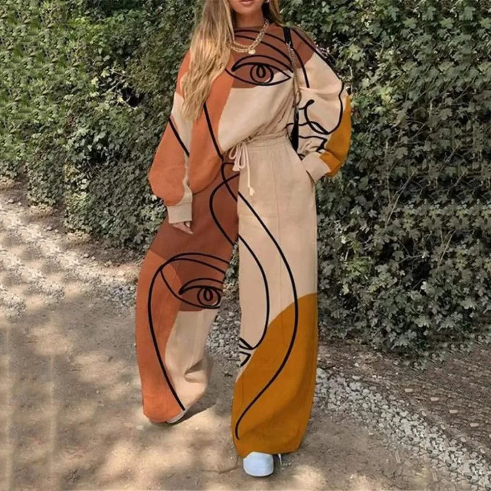 Fashion Print Oversized Tracksuit Suit Women Two Piece Pants Sets Casual Sweatshirt Trousers Streetwear 2 Piece Set Lady Outfit