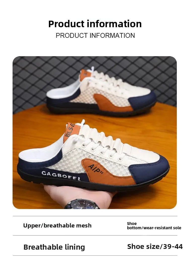 Men's Summer New Large Size Comfortable Half Support Fashionable Korean Style Breathable Popular Casual Shoes Mesh Lining