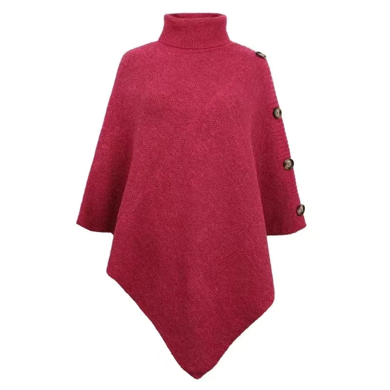 2025 Autumn Winter Shawl Cloak Sweater Solid Color Turtleneck Oversized Cape Coat Female Ponchos Pullover Knitted Bat Sleeve Top