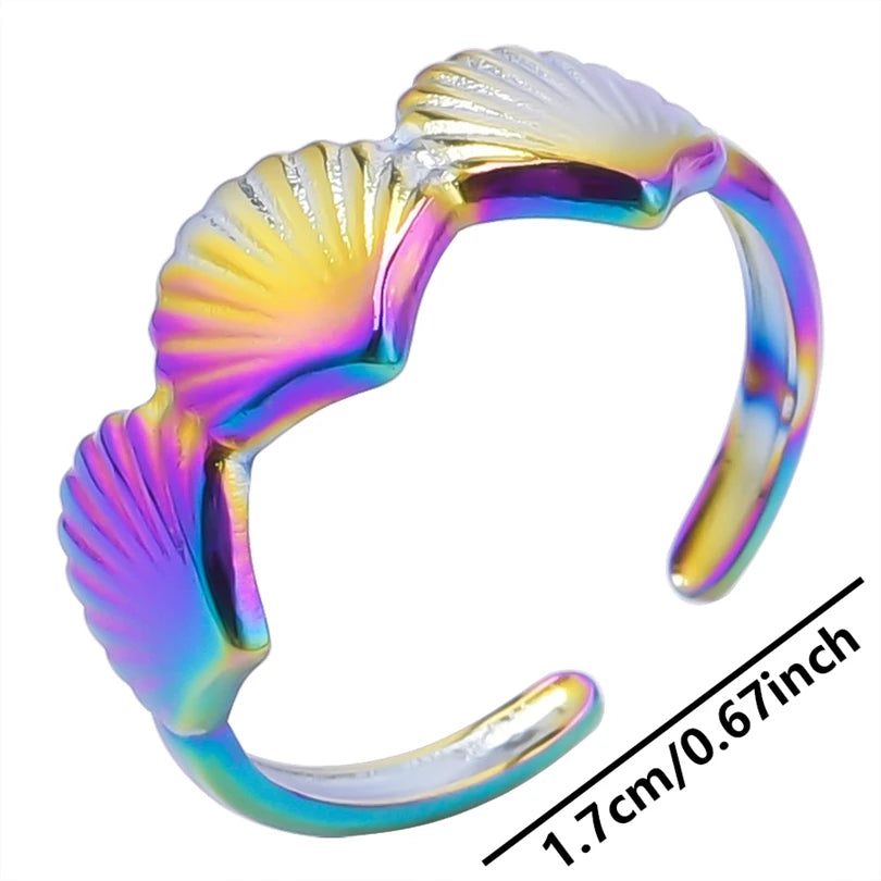 Fashion 5pcs/lot Marine Jewelry Sea Animals Conch Starfish Shell Rings Stainless Steel Rings Jellyfish Scallop Oceans Women Gift