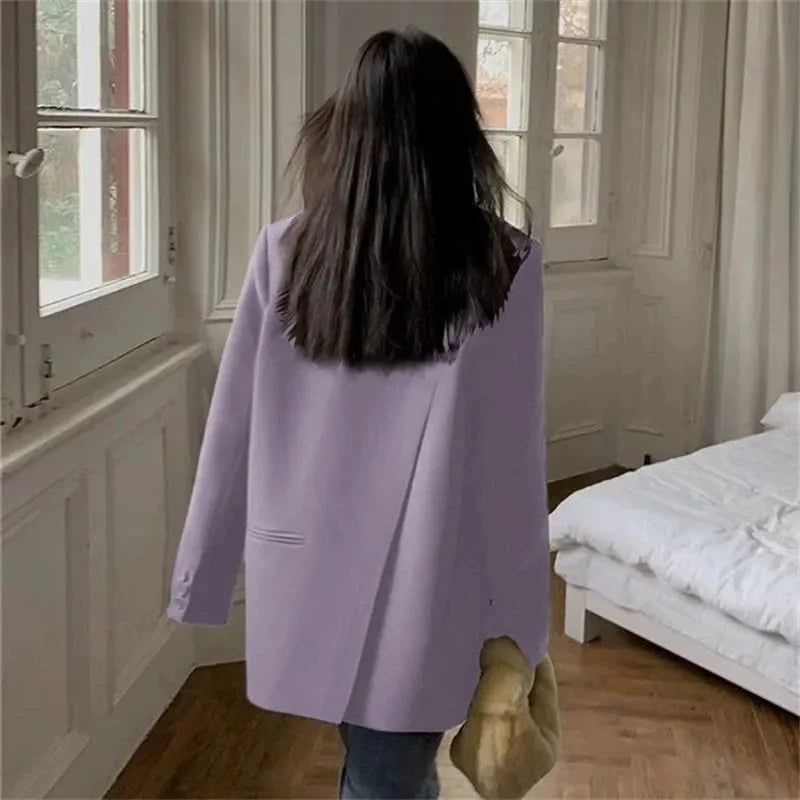 Back Slit Design Blazer Coat For Women Casual Korean Streetwear Chic Long Sleeve