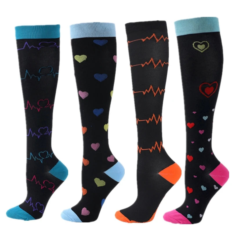 4 Pairs Compression Socks 20-30mmhg High Stockings Men Women Sports Socks For Marathon Cycling Varicose Veins Pregnancy Nursing