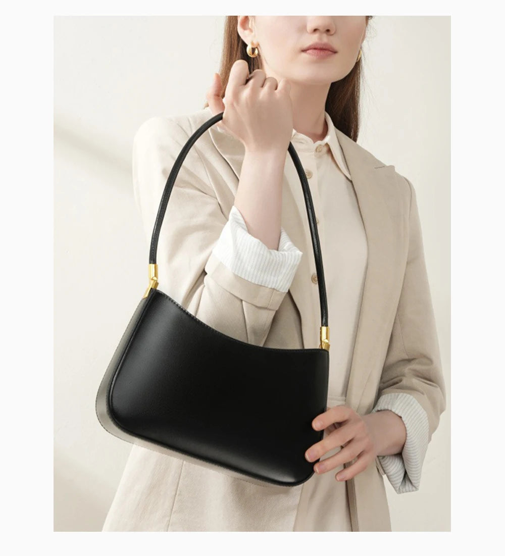 Zency Premium Cow Leather Fashion Shoulder Handbag for Women Trendy 2025 Luxury Designer Underarm Bag