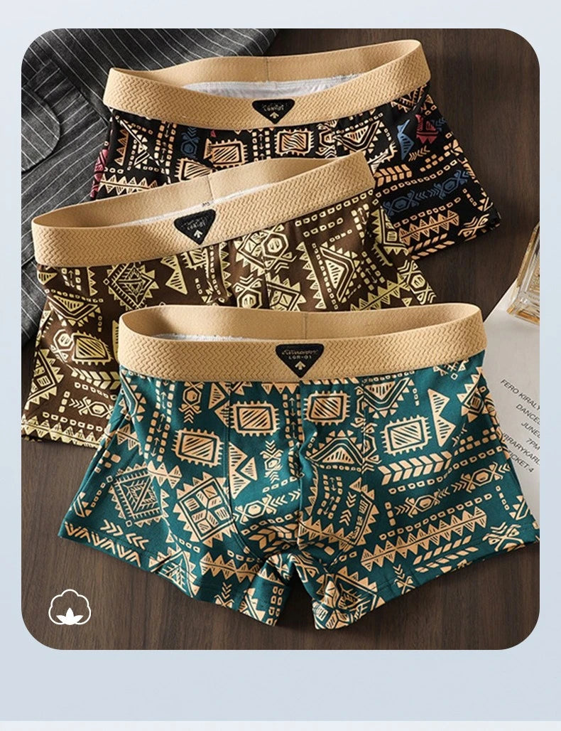 Men's Underwear Is Comfortable and Breathable, with a Trendy American Retro and Ethnic Style. It Is a Men's Mid Rise Shorts