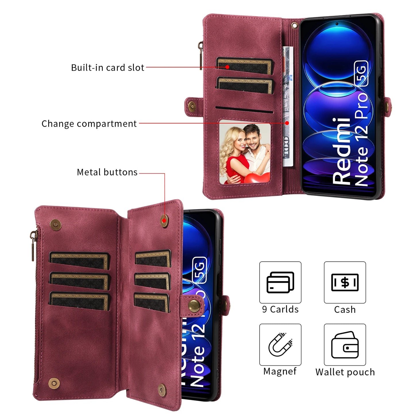 For Xiaomi Redmi Note 15 14 13 15C Poco X7 Pro F5 12 13C 14C 13T 15T Plus 5g Cases 4g Leather Wallet Card Holder Flip Phone Bags