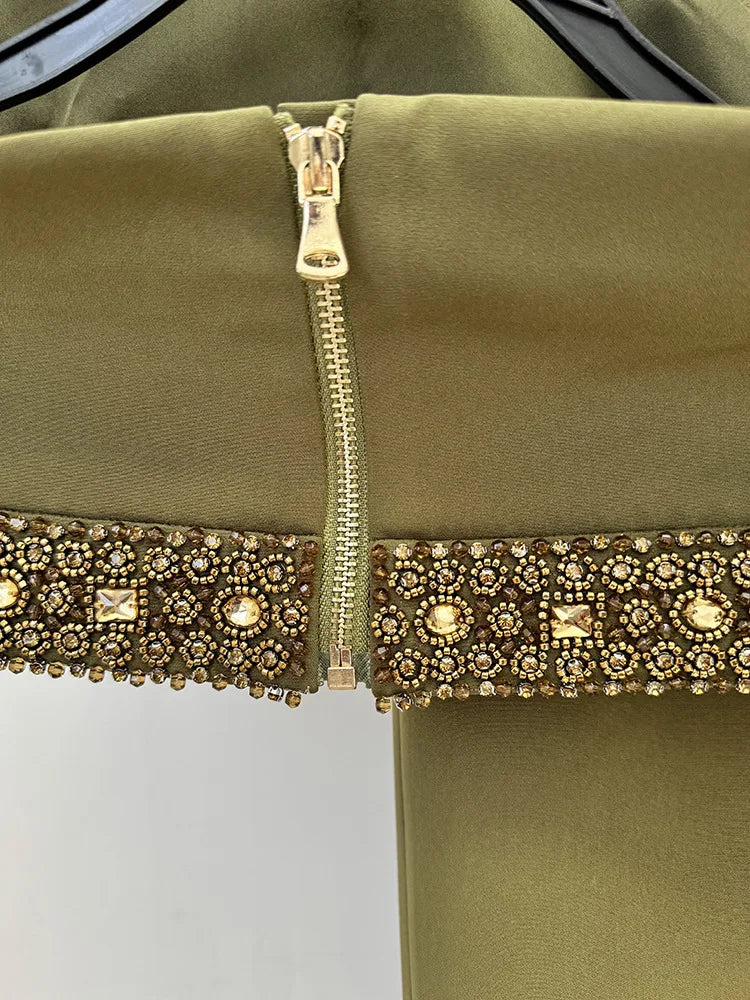 HIGH STREET Newest Fashion 2026 Designer Runway Suit Set Women's Diamonds Beaded Halter Tops Camis Long Skirt Set 2pcs