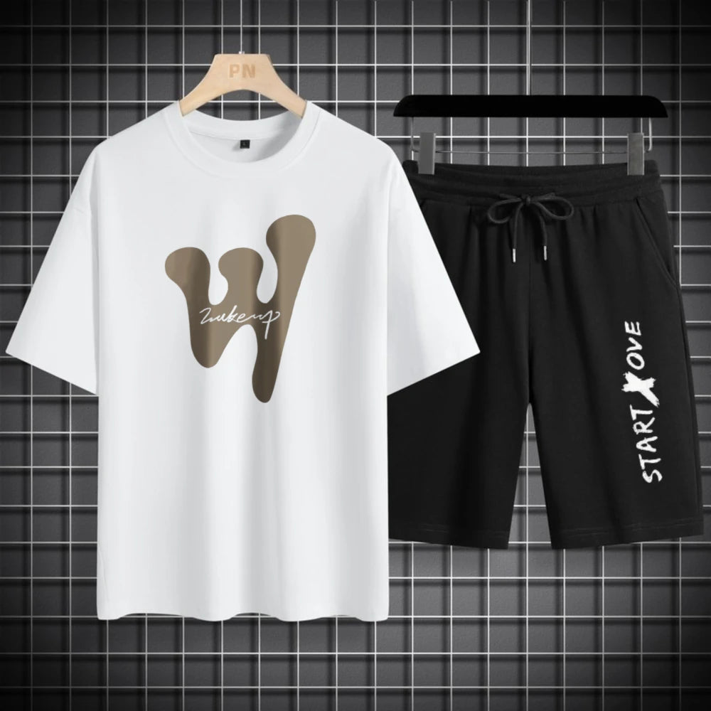 Trendy Suits for men  Men's Summer Shorts Set Gym Outfit Student Short Sleeve Tee 2 Piece Set Tracksuits Men Casual Men Clothing