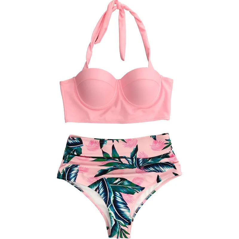 Sexy High-Waist Bikini Split Swimsuit Hard Baggy Two-Piece Swimming Suit Trendy Poolwear Beachwear Comfortable Supportive