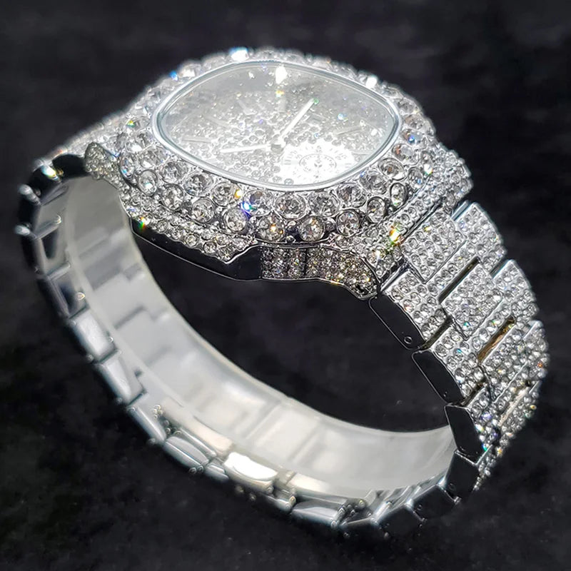 MISSFOX Iced Out Watch For Men Luxury Fashion Gold Quartz Watches Hip Hop High Quality Waterproof  Male Daimond Clock New Gift