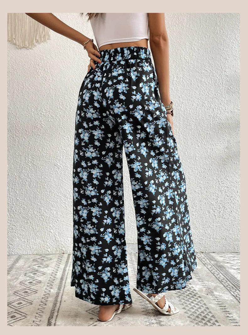 European and American Pants 2026 New Printed Large-flared Wide-leg Pants with Drapey Feel for Summer