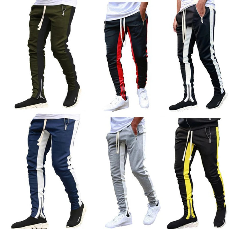 Men's casual and fashionable long pants, tight fitting gym sports pants, street wear, runners' small foot sports pants
