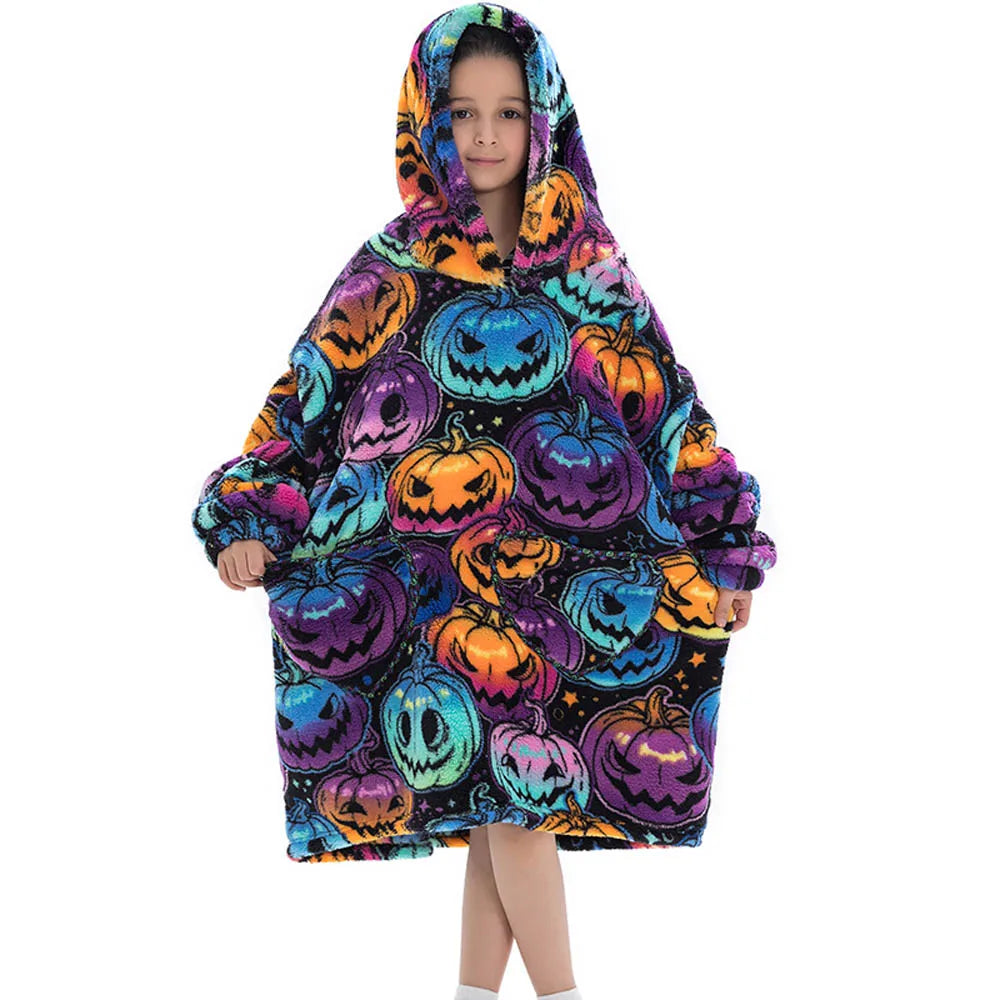 Girls Winter Clothes Flannel Thick Hoodies Super Warm Children's Sweaters Kids Hooded Loose Clothing Homewear Wearable Blankets