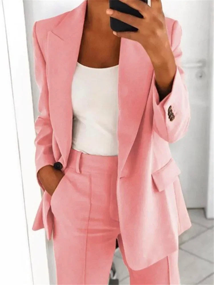 2025 S-5XL Women's Blazer Casual Long-sleeved Top Solid Color Suit Collar Button Simple Temperament Commuter Plus Size Blazer