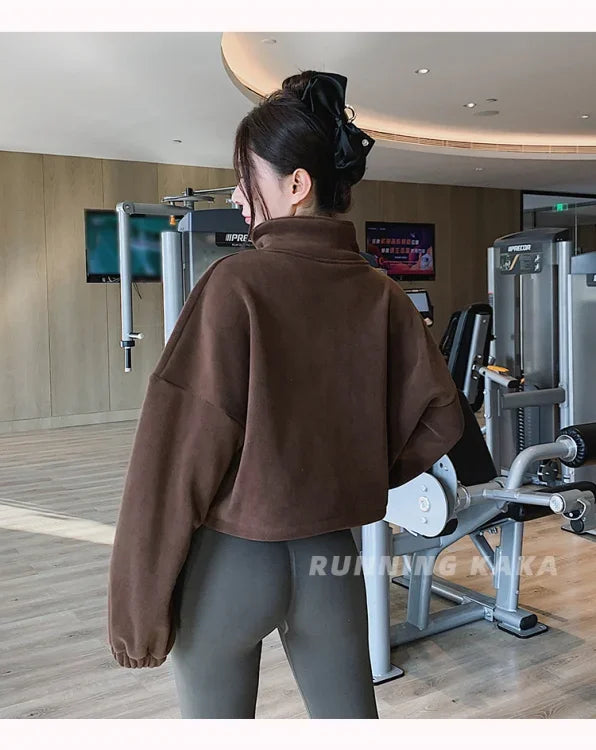Women Loose Cropped Jacket Loose Zipper Sweatshirt Y2k Long Sleeve Coat Cardigan Sportswear Streetwear Drawstring Tops Clothing