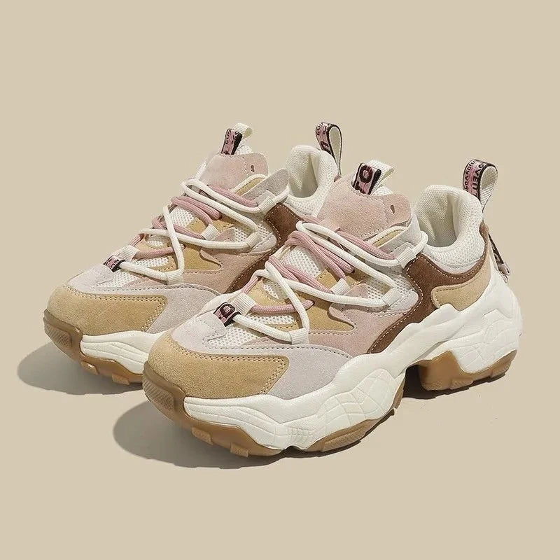 New Women Colored Matsutake Thick Sole Dad Shoes Mesh Breathable Casual Elevated Sports Shoes