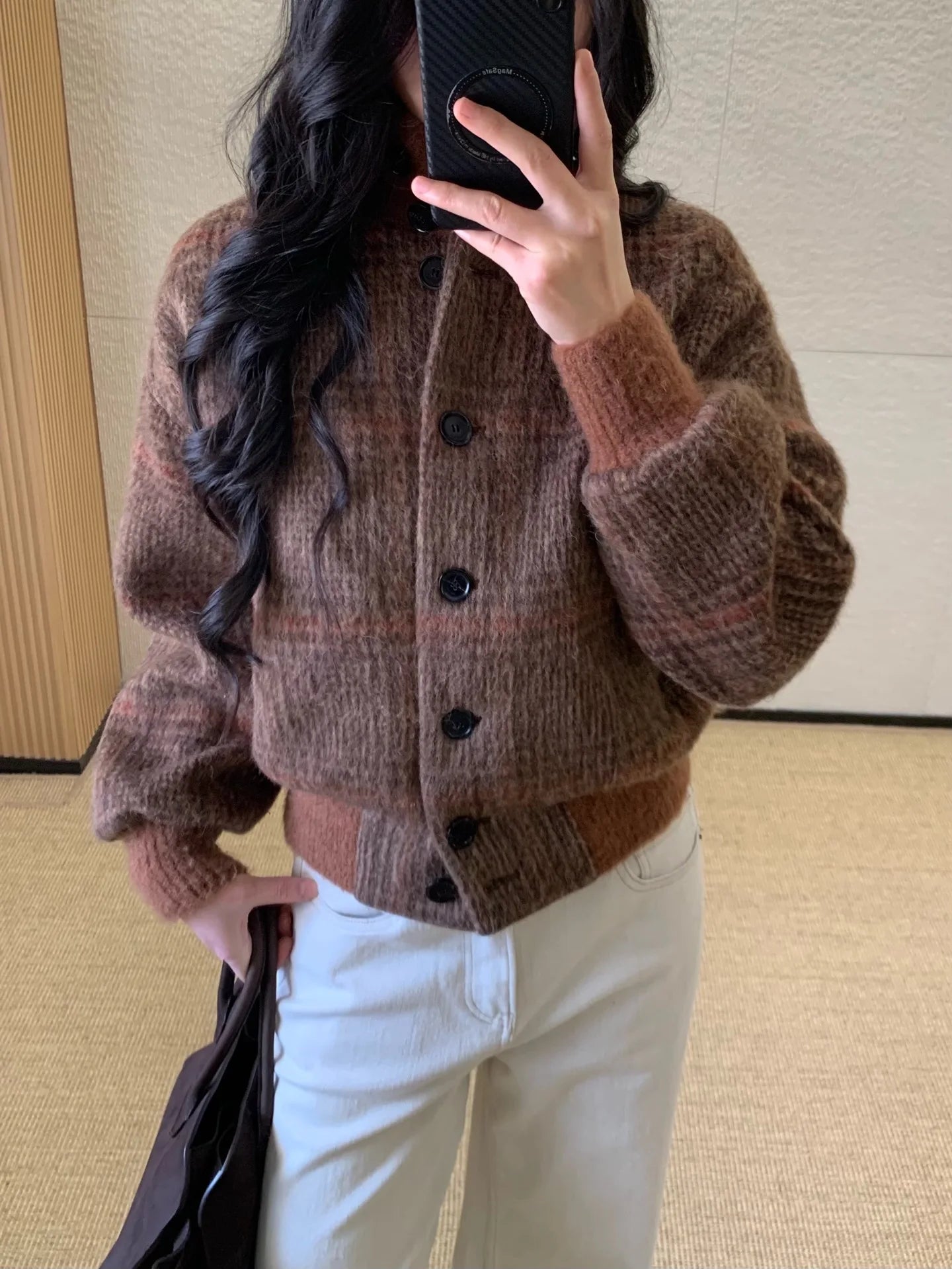 26 Spring New Arrival Women's Vintage Plaid Wool Blend Stand Collar Jacket