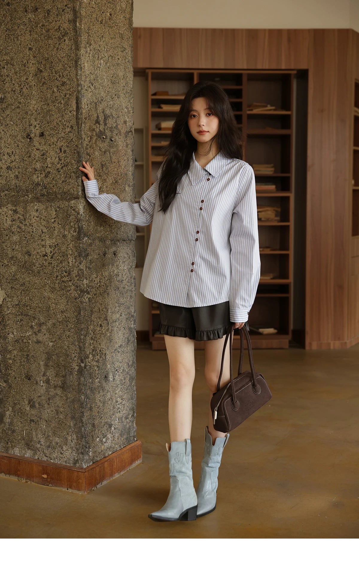 MISHOW Women's Striped Asymmetric Shirt 2025 Autumn New Arrival Vintage Loose Long Sleeve Tops Commuter Woman Clothes MXE42C2375 BAZAARHUBO