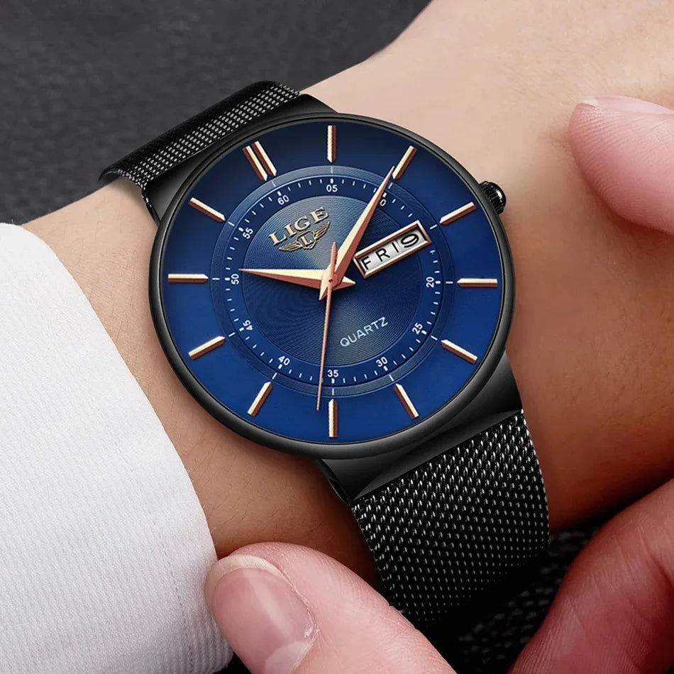 LIGE Fashion Man Watch Waterproof Sport Calendar Quartz Watch Men Top Brand Luxury Steel Strap Men's Watches Relogio Masculino