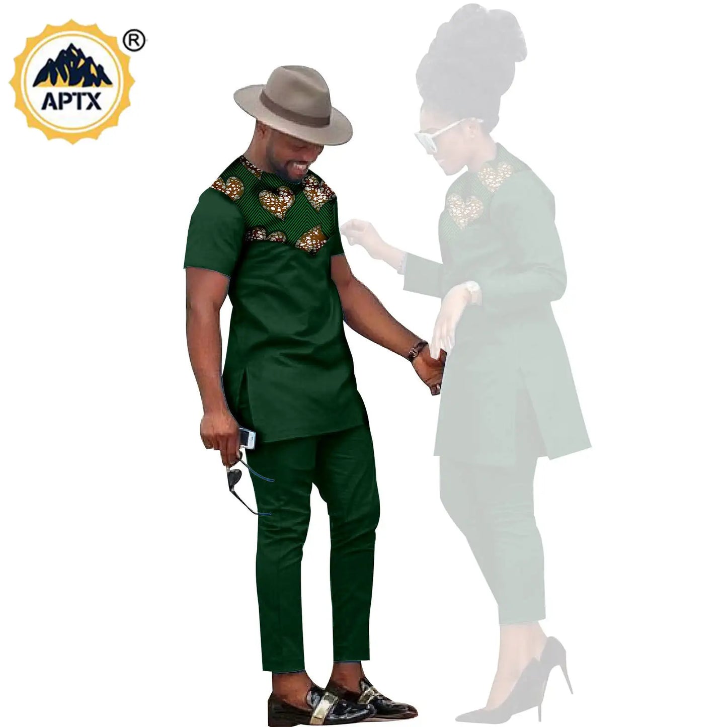 African Men Suits Bazin Riche African Couple Clothes Women Sets Matching Men Outfits Kaftan Patchwork Top and Pant Sets S20C001