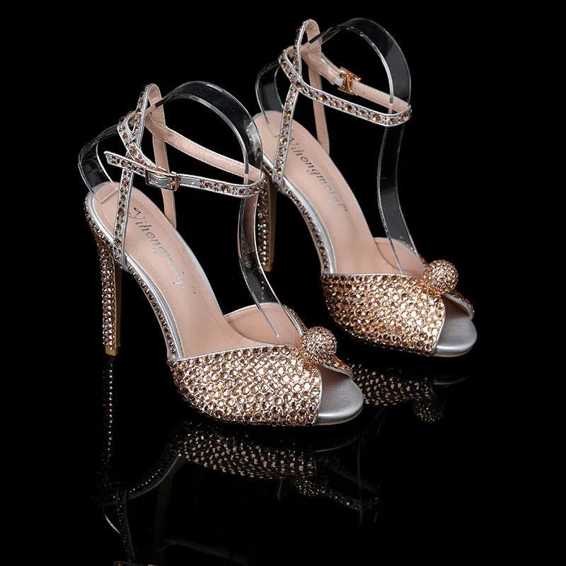 Maogu Women Sandals Fashion High Quality Wedding Shoes Women New Pearls Studs Luxury Peep Toe High Heels Buckle Woman Sandal 43