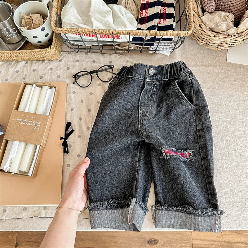 2023 Autumn Spring Baby Girls Boys Denim Pants Loose Fashion Korean Style Kids Casual Jeans Toddler Trouser Children's Clothes