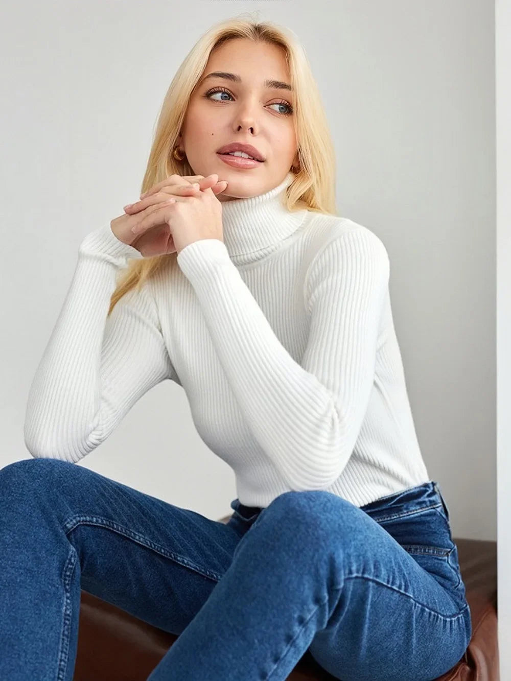 AOSSVIAO 2026 Basic Mock Neck Ribbed Sweaters for Women Cute Sexy Knitted Autumn Winter Warm Fitted Fashion Pullover Sweater