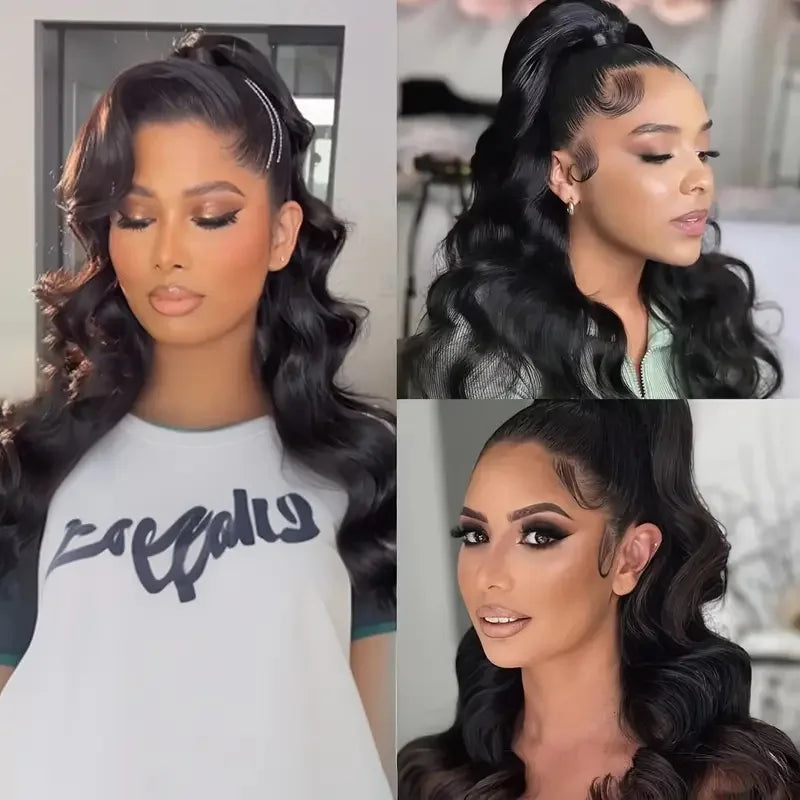 Bopdy Wave Ponytail Extension Drawstring Ponytail 100% Real Human Hair For Black Women Wavy Pony Tails Extensions 26 Inches