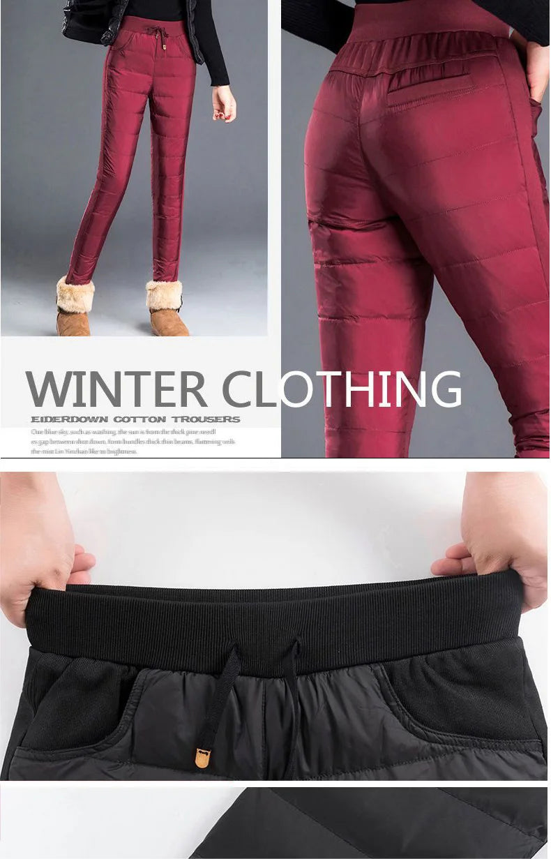 Winter Warm Windproof Pencil Pants Women Casual Oversize 4xl Slim Cotton Padded Lined Sweatpants High Waist 90cm Black Leggings