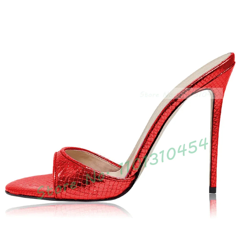 Snake Print Round Open Toe Slippers Women Casual Solid Outdoor Stiletto High Heels Shoes Female Customize Elegant Dress Slides