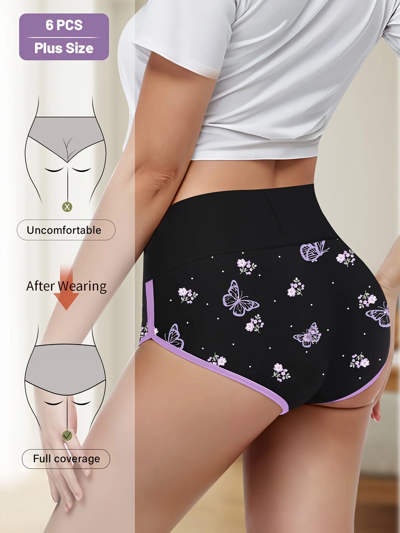 6pcs Multi-Color Combination Women'S Underwear Plus Size Plus Size Underwear Tummy Control Waist Cinching Mid-Rise Underwear 90%
