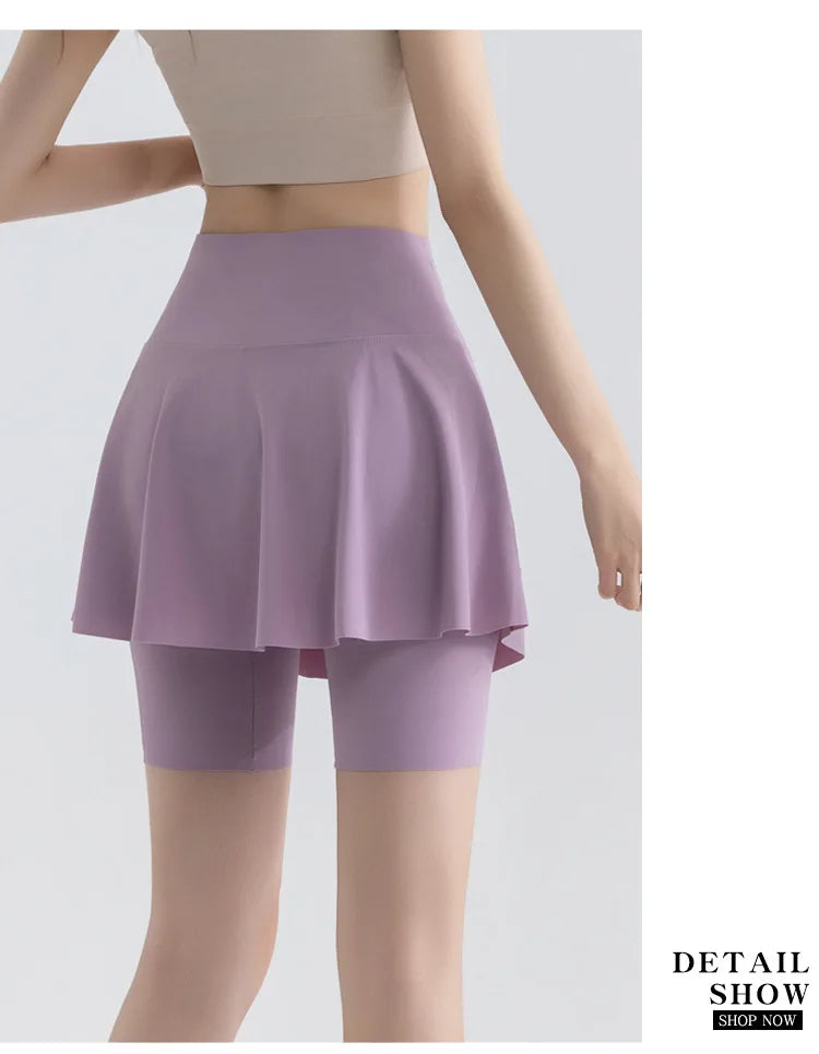 Fake Two Short Skirt Pants with Summer Pockets Crotch Half Skirt for Women High Waisted Oversized Quick Drying Sports Yoga Pants