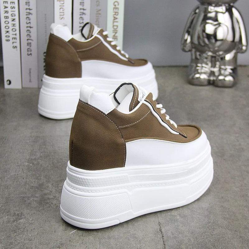 Fujin 10-11CM Synthetic Genuine Leather Boot Ankle Winter Plush Women Autumn Spring Cowboy Platform Wedge High Brand Shoes