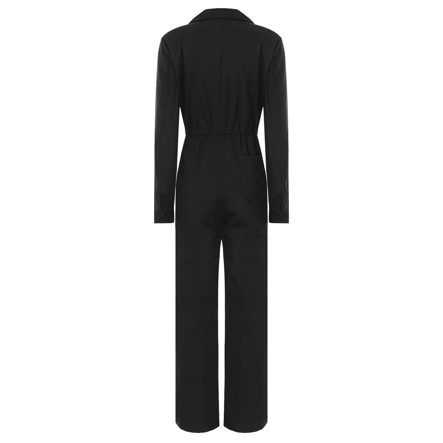 Womens Coverall Solid Color Turn-Down Collar Long Sleeve Button Jumpsuit Mechanic Work Overalls Fashion Casual Cargo Rompers
