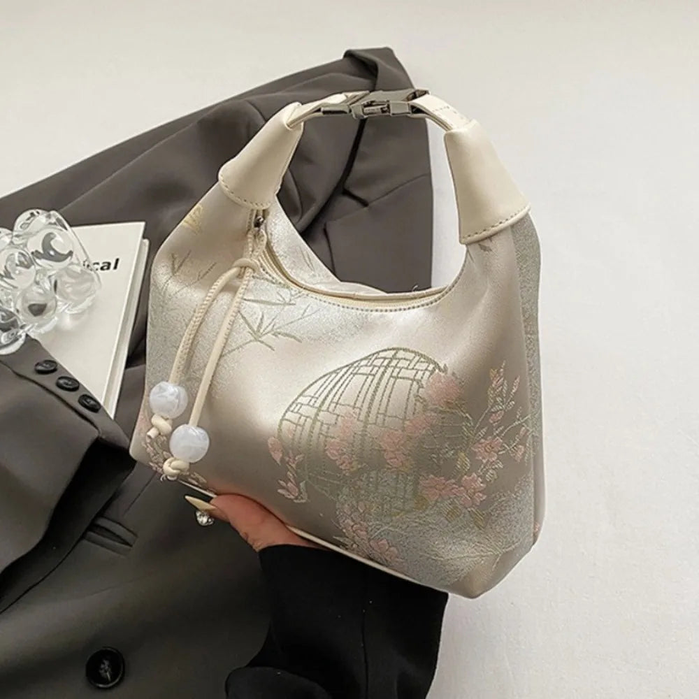 Fashion Embroidered Chinese Style Handbag Canvas Zipper Pea Purses Luxury Adjustable Cheongsam Bag Women