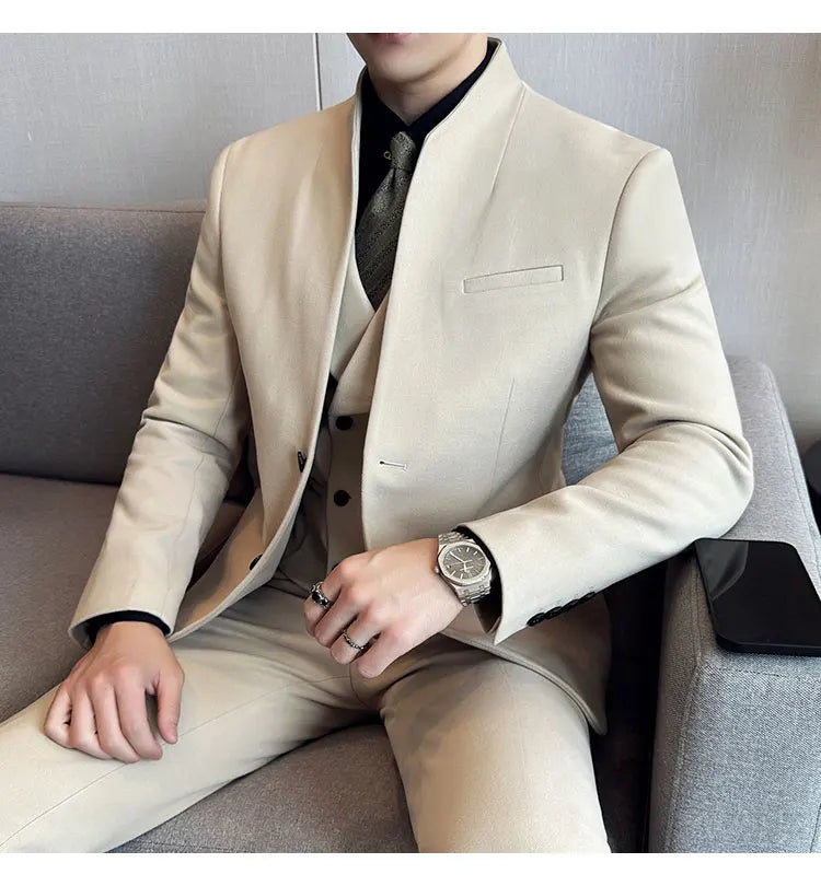 Korean Style Men's Suit Set Slim Fit Business Suit Wool Blazer Two-piece set Elegant Social Formal Men's Clothing 5XL-M