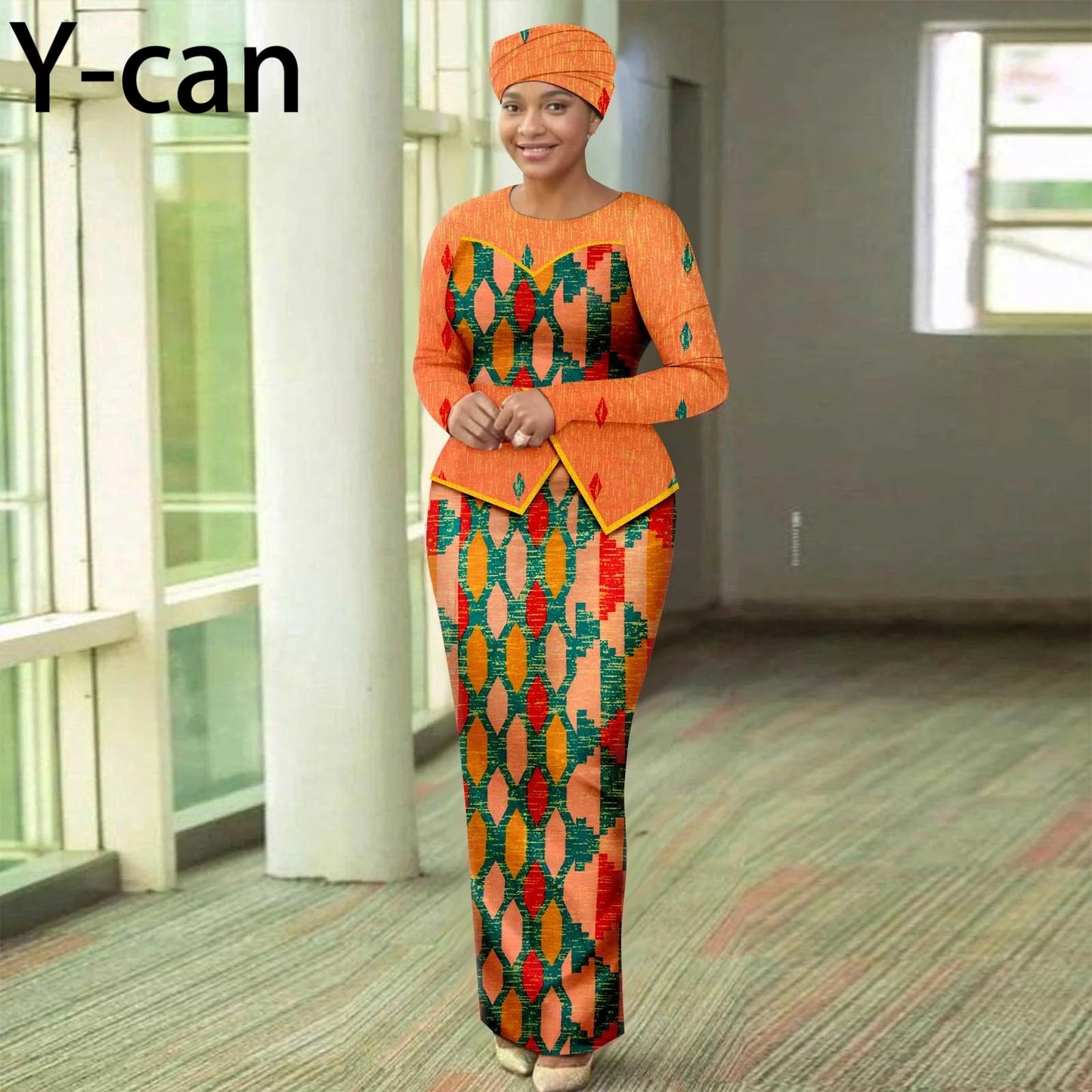 African Dresses for Women Elegant Patchwork Women Gown with Headscarf  Wedding Party African Style Ankara Print 2525050